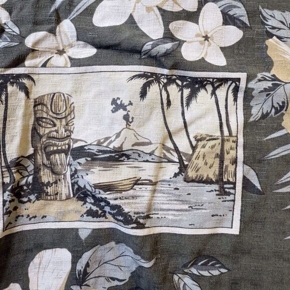 Seven‎ Palm Aloha Hawaiian XL Green Shirt Tiki Hula Wahine Floral Leaves - Picture 13 of 14